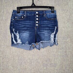 Indigo Rein Womens Distressed Denim High-Rise Shorts Dark Wash Size 15/31